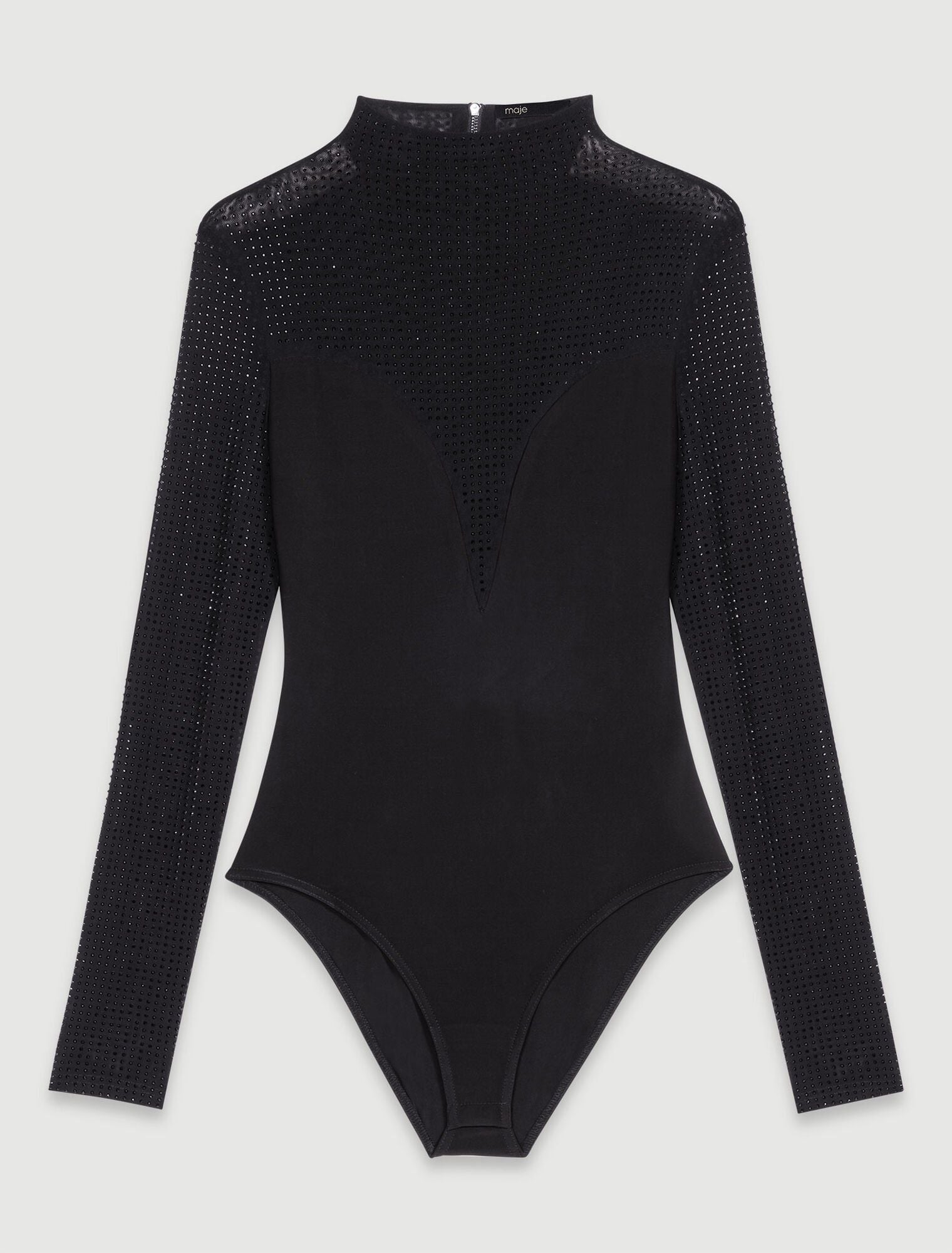 Áo bodysuit dài tay đính đá